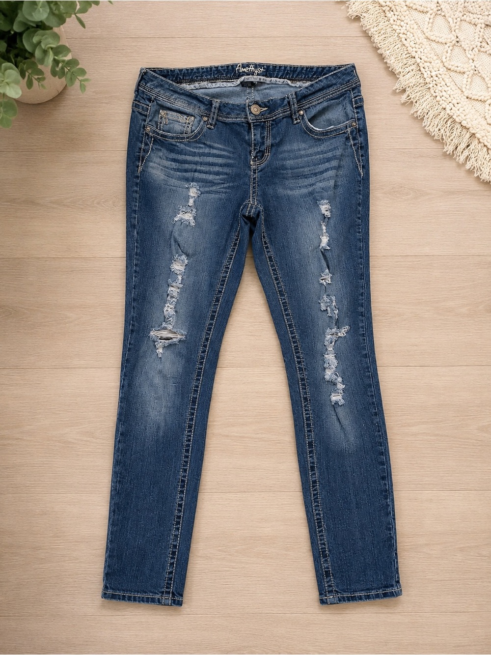 Amethyst Jeans Distressed Dark Blue Skinny Jeans